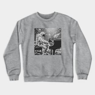 Astronaut Playing Piano Symphony on a Water Planet (Black and White), Cosmic Crescendo Crewneck Sweatshirt